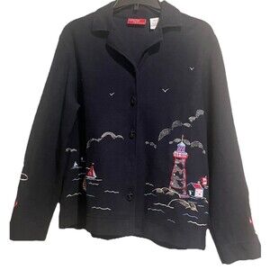 Onque Casuals Womens M Cotton Navy Unique Anchor Buttons Lighthouse Design